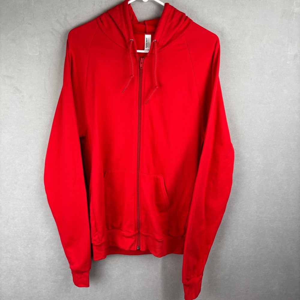 American Apparel Mens S California Fleece Zip Up Hoodie Red Cotton Classic Norm‎